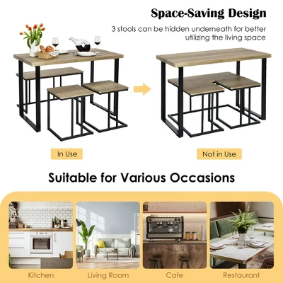 Costway 4-Piece Dining Table Set Industrial Dinette Set Kitchen Table W/Bench & 2 Stools - Image 5
