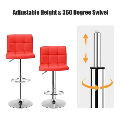 Costway Set Of 2 Bar Stools Adjustable Swivel Kitchen Counter Bar Chair PU Leather Red Full Back - Image 5