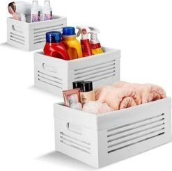 Creative Scents Wooden Storage White Bins - Set Of 3 (Small, Medium, Large)